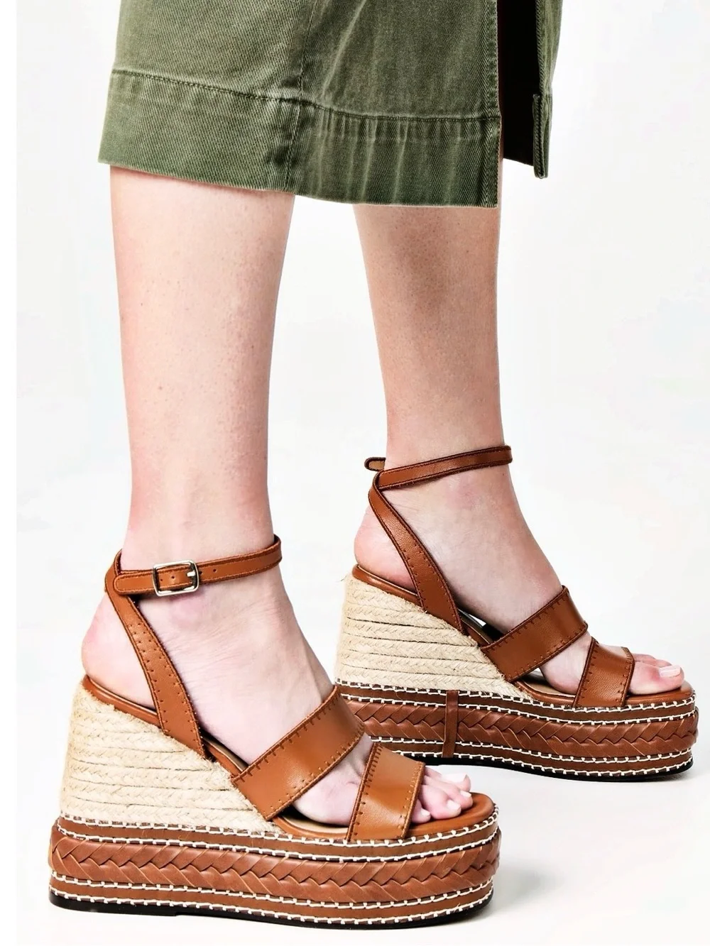 🆕{Castañer} Faure Leather & Jute Wedge Espadrilles
